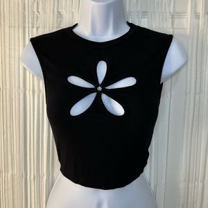 Floral Cutout Black Sleeveless Cropped Top